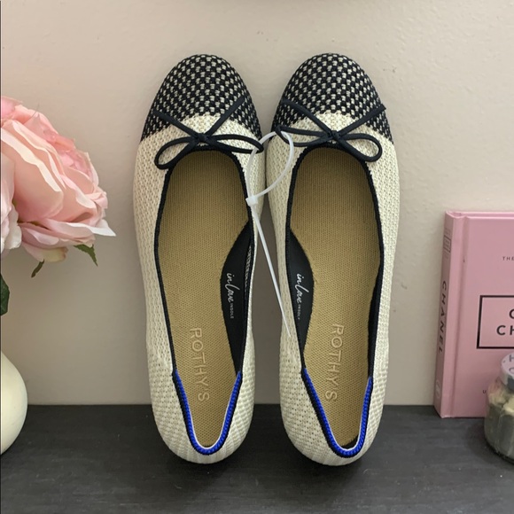 Rothy's Black and Beige Knit Cap Toe Ballet Flats - Picture 9 of 11